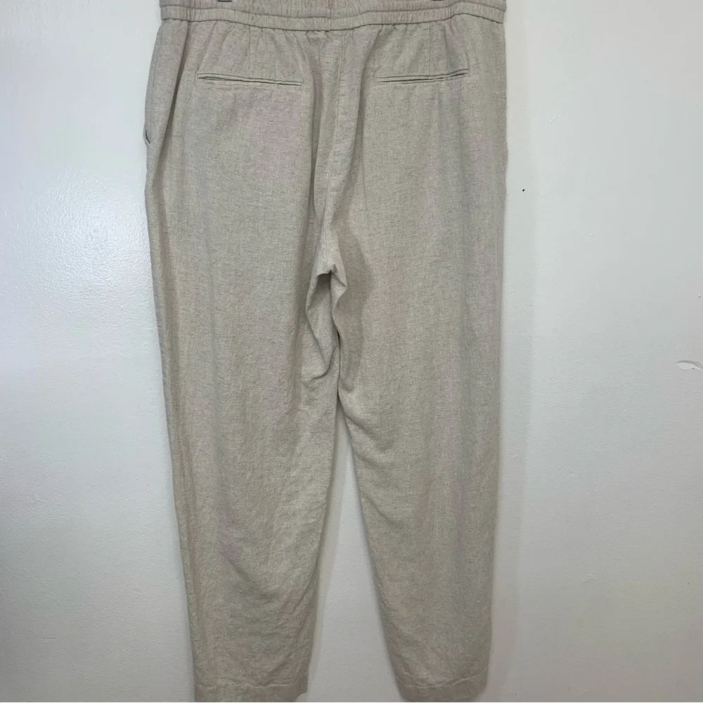 Zara Pants Woman XL Linen Blend Pull On Drawstring Pockets Neutral Tapered Ankle